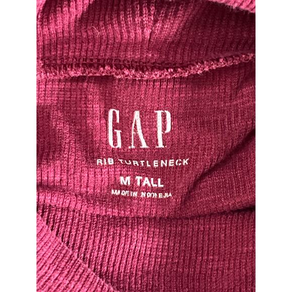 GAP Ribbed Turtleneck Long Sleeve Top Red Maroon Women's M Tall Stretch - Picture 2 of 7